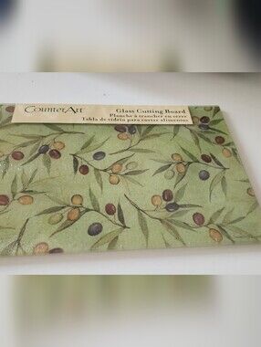Counter Art Glass Cutting Board Wine And Olives 8 X12 New